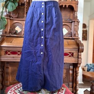 Vintage Retro 90s Basic Editions Deep Blue Button-Front Pleated Skirt Size Medi
